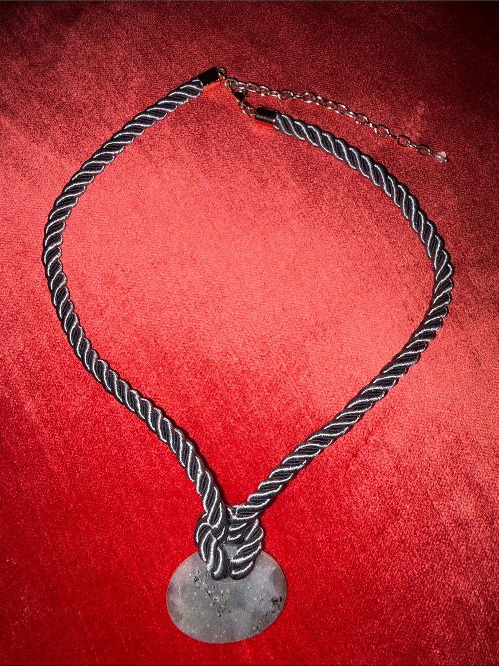 Anthropologie Black and Silver Twisted Cord Necklace with Round Pendant